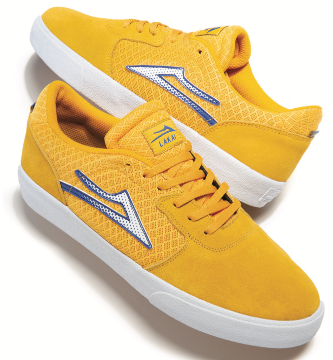 Lakai Cardiff Skate Shoes - Gold/Blue Suede lifestyle1.png