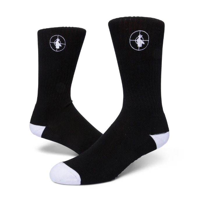 Lakai x Public Enemy Sniper Logo Socks Black/White pair.png