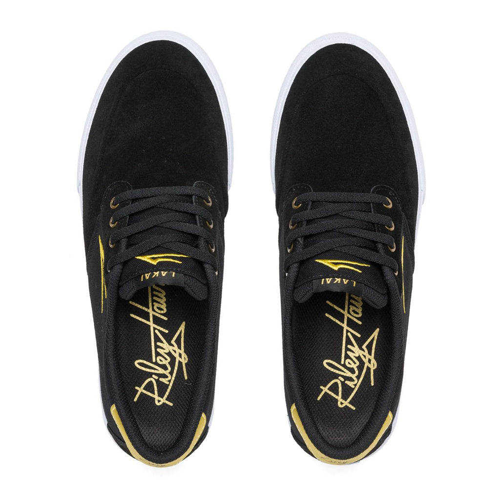 Lakai Riley 3 Skate Shoes - Black-Gold Suede- top.jpg