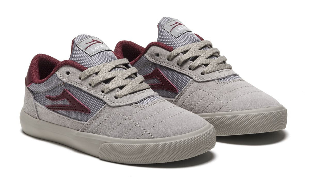 Lakai Cambridge Kids Skate Shoes - Grey/Burgundy Suede DIAGONAL.jpg